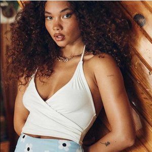 Princess Polly Bennett White Faux Wrap Halter Crop Size 4